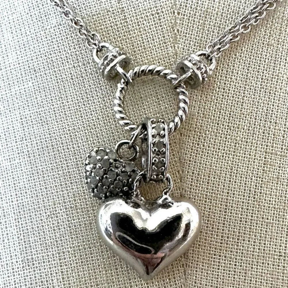 DBJ silver double heart pendant necklace